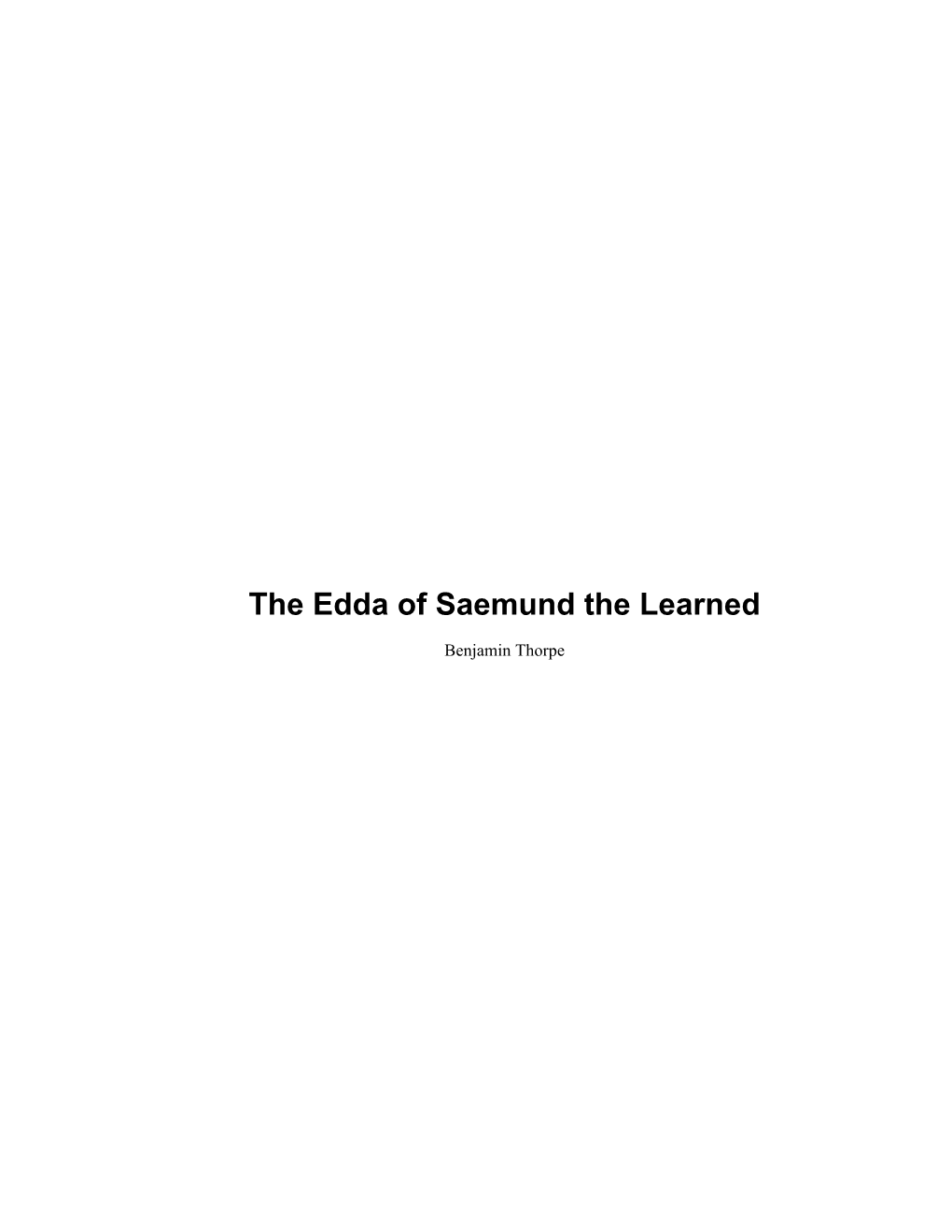 The Edda of Saemund the Learned