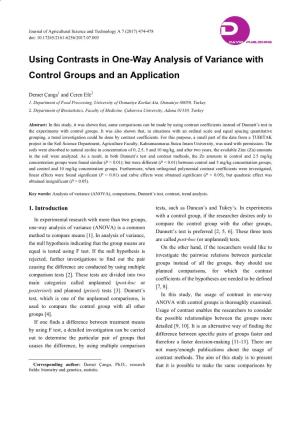 Using Contrasts in One-Way Analysis of Variance with Control Groups and an Application