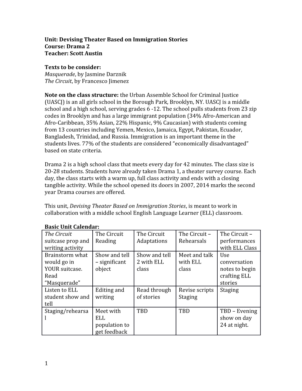 Unit: Devising Theater Based on Immigration Stories