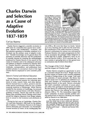 Charles Darwin and Selection As a Cause of Adaptive Evolution 1837