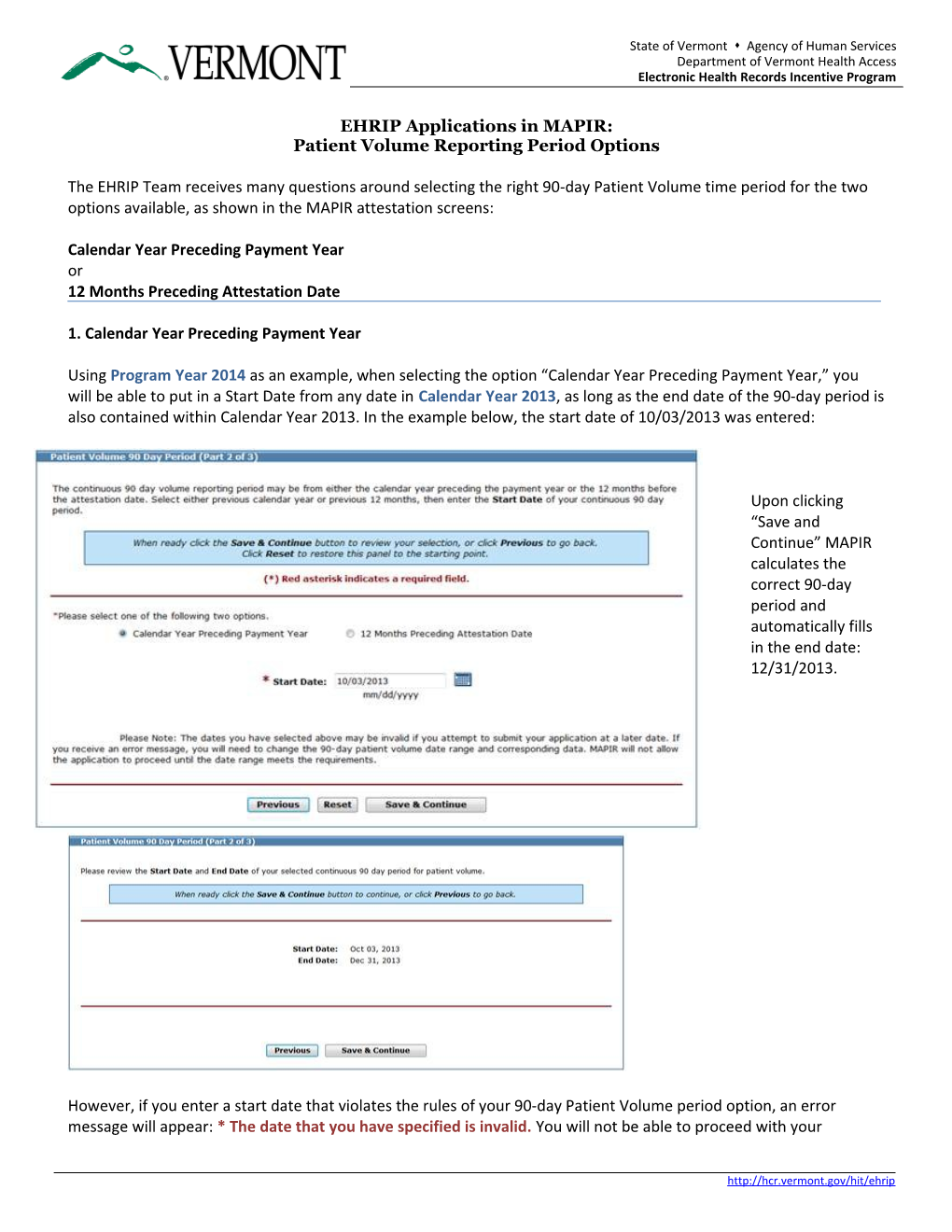 Medicaid EHR Incentive Payment Patient Volume Reporting Period Optionspage 1 of 4