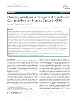 Changing Paradigms in Management of Metastatic Castration Resistant Prostate Cancer (Mcrpc) Eva Gupta1*, Troy Guthrie2 and Winston Tan1