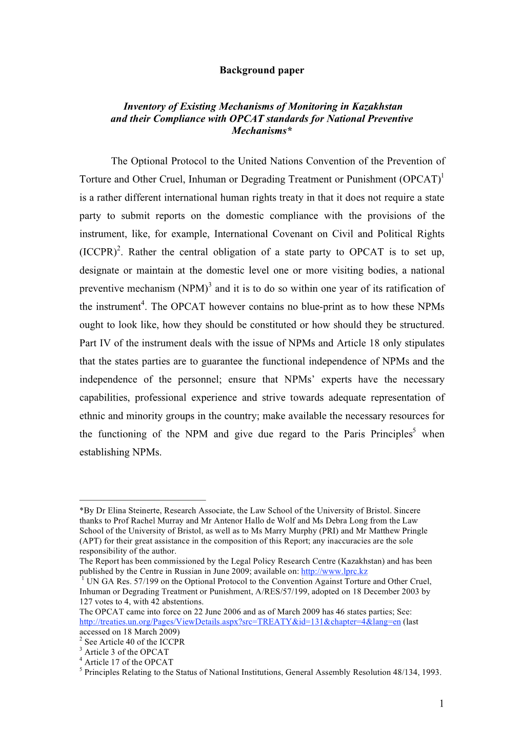 1 Background Paper Inventory of Existing Mechanisms of Monitoring