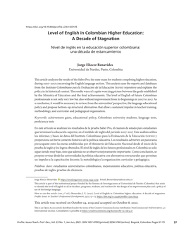 Level of English in Colombian Higher Education: a Decade of Stagnation