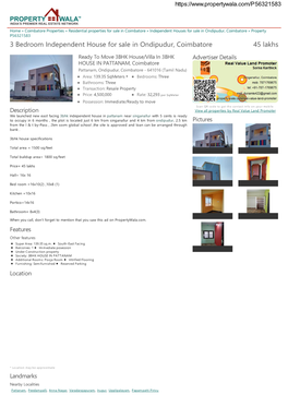 3 Bedroom Independent House for Sale in Ondipudur, Coimbatore
