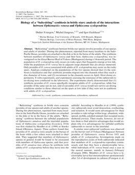 Biology of a “Babysitting” Symbiosis in Brittle Stars: Analysis of The