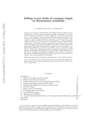 Killing Vector Fields of Constant Length on Riemannian Manifolds