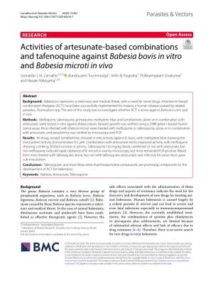 Activities of Artesunate-Based Combinations and Tafenoquine
