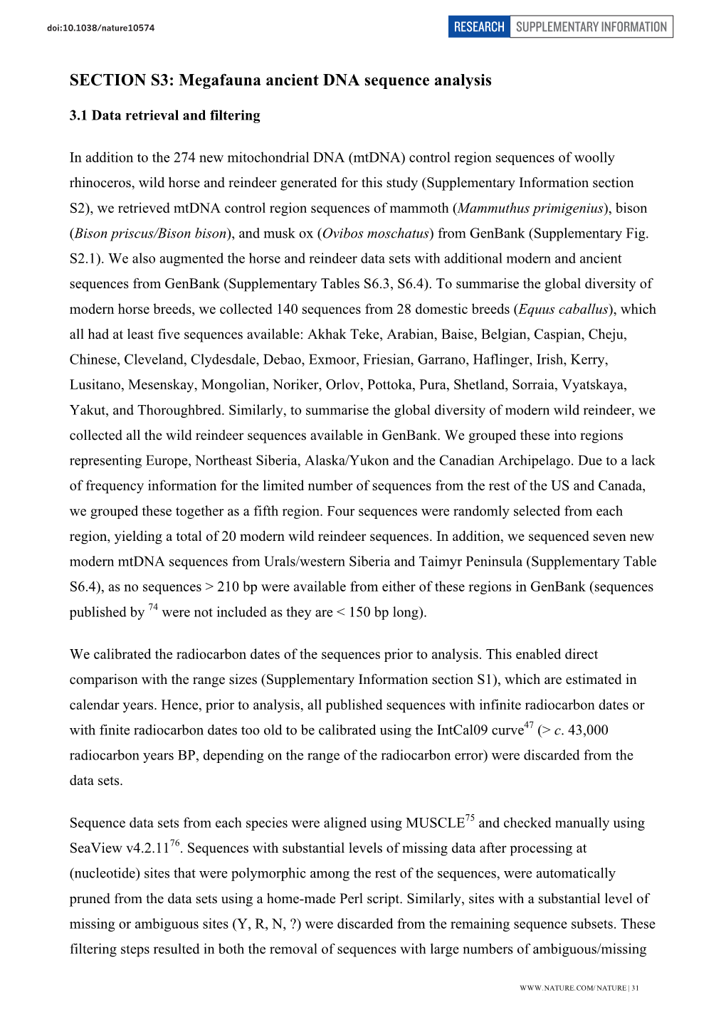 Megafauna Ancient DNA Sequence Analysis