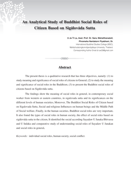 An Analytical Study of Buddhist Social Roles of Citizen Based on Sigālovāda Sutta
