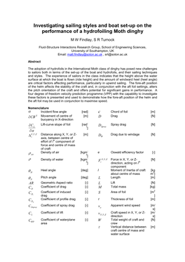 Investigating Sailing Styles and Boat Set-Up on the Performance of a Hydrofoiling Moth Dinghy