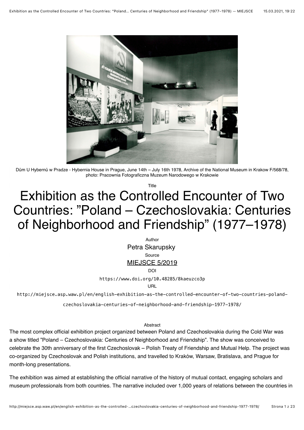 Exhibition As the Controlled Encounter of Two Countries: ”Poland… Centuries of Neighborhood and Friendship” (1977–1978) — MIEJSCE 15.03.2021, 19:22