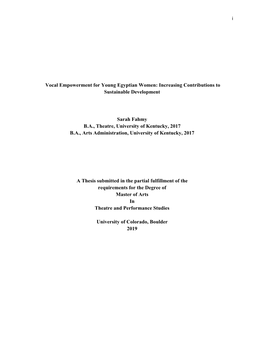 Vocal Empowerment for Young Egyptian Women: Increasing Contributions to Sustainable Development