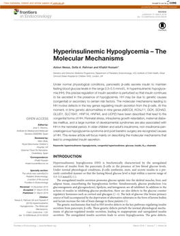 Hyperinsulinemic Hypoglycemia – the Molecular Mechanisms