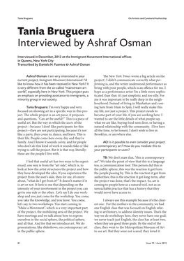 Tania Bruguera Interviewed by Ashraf Osman