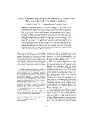 Vertical Distribution of Fish Larvae and Its Relation to Water Column Structure in the Southwestern Gulf of California1