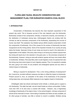 Flora and Fauna, Wildlife Conservation and Management Plan, for Durgapur Ii/Sariya Coal Block