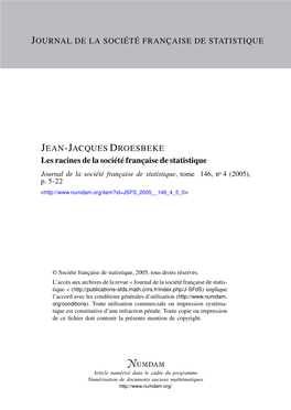 Les Racines De La Société Française De Statistique Journal De La Société Française De Statistique, Tome 146, No 4 (2005), P