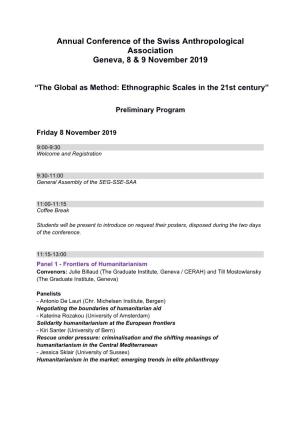 Annual Conference of the Swiss Anthropological Association Geneva, 8 & 9 November 2019