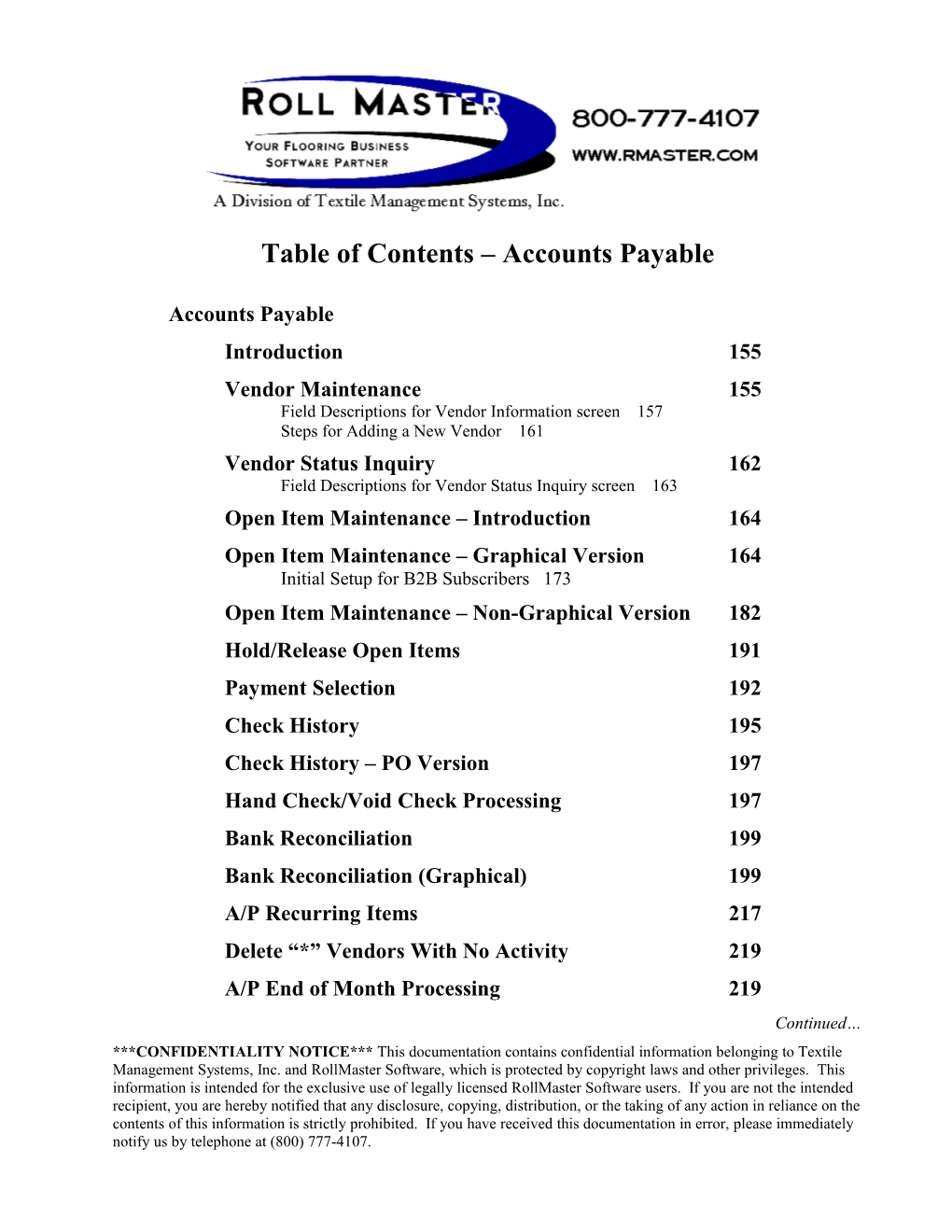 Table of Contents Accounts Payable