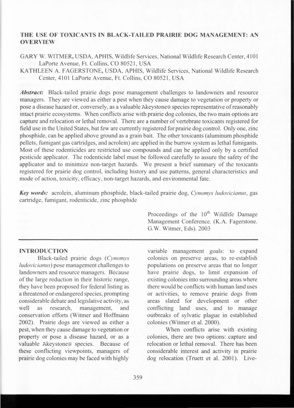 The Use of Toxicants in Black-Tailed Prairie Dog Management: an Overview