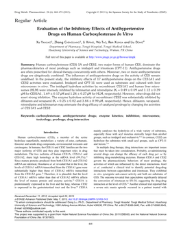 Evaluation of the Inhibitory Effects of Antihypertensive Drugs on Human Carboxylesterase in Vitro