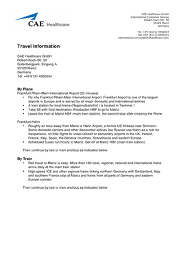 Travel Information CAE Healthcare 2015