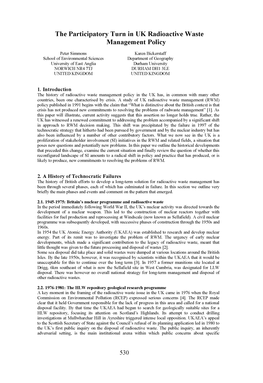 The Participatory Turn in UK Radioactive Waste Management Policy