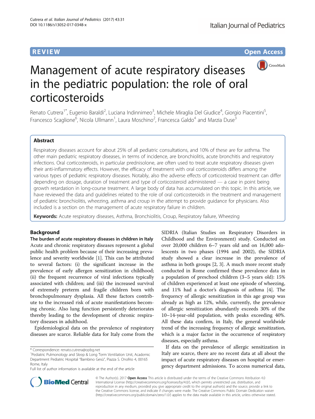 Management of Acute Respiratory Diseases in the Pediatric Population: the Role of Oral Corticosteroids