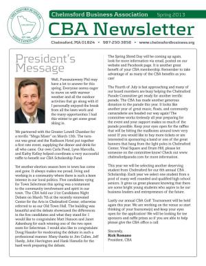 Spring 2013 CBA Newsletter Chelmsford, MA 01824 • 987-250-3858 •