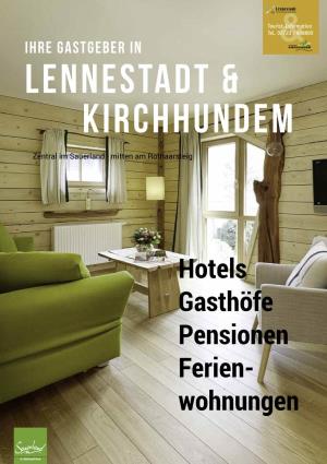Hotels Gasthöfe Pensionen Ferien- Wohnungen Gastgeber in Lennestadt & Kirchhundem Gastgeber in Lennestadt & Kirchhundem INHALT