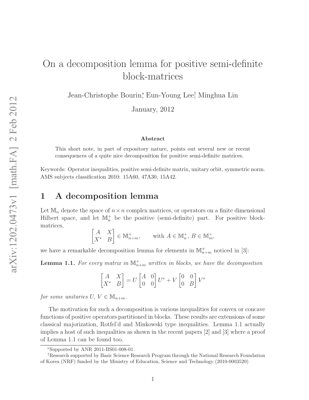 On a Decomposition Lemma for Positive Semi-Definite Block-Matrices