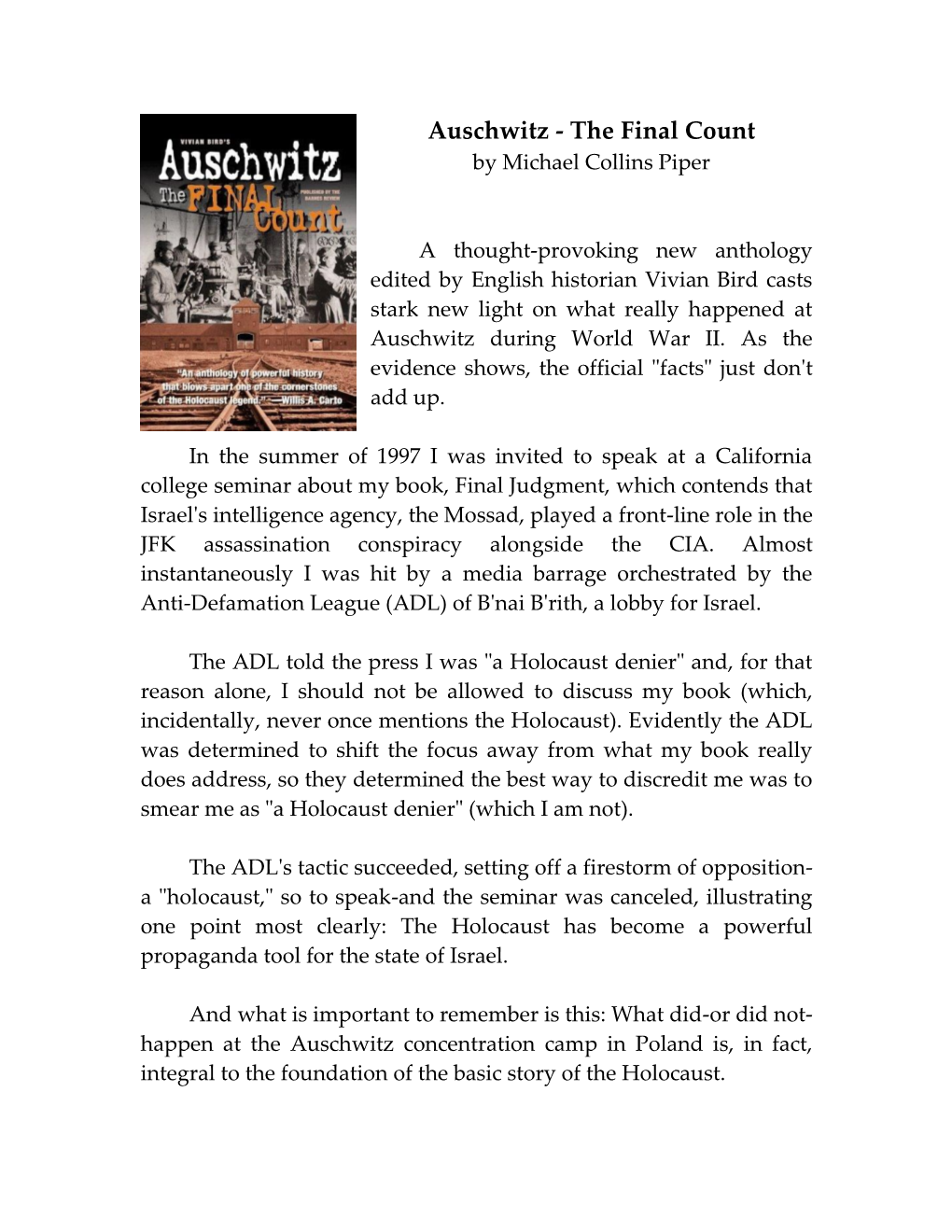 Auschwitz - the Final Count by Michael Collins Piper