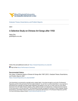 A Selective Study on Chinese Art Songs After 1950