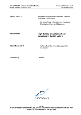 High Density Areas for Harbour Porpoises in Danish Waters