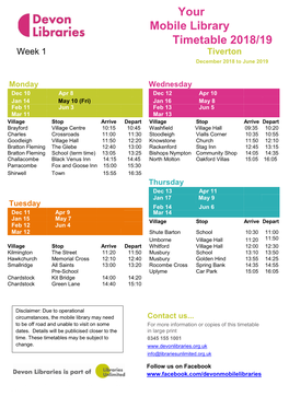 Your Mobile Library Timetable 2018/19