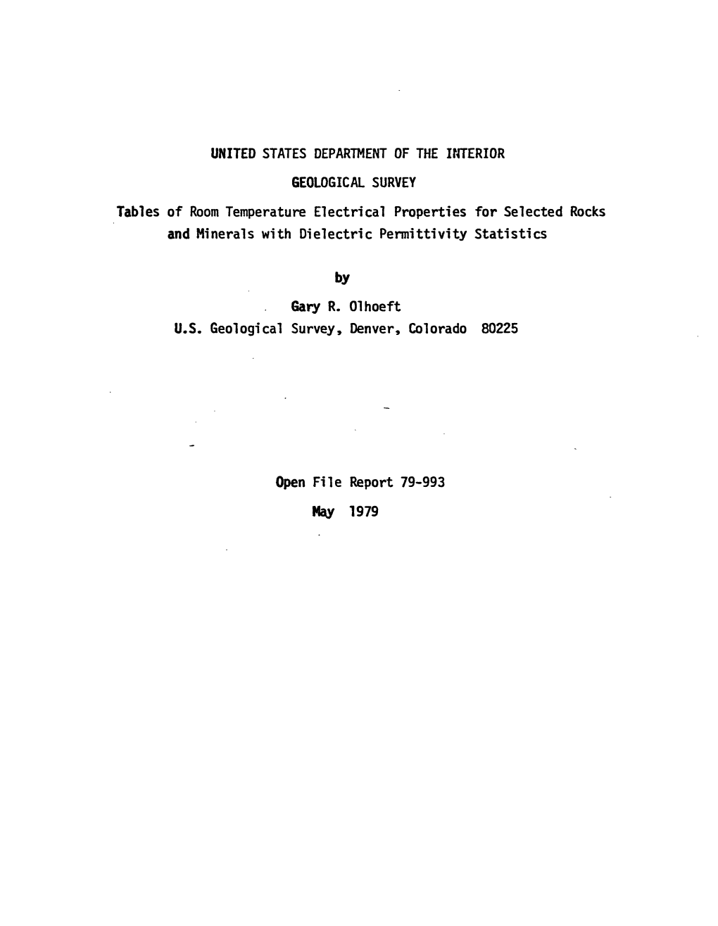 Tables of Room Temperature Electrical Properties for Selected Rocks and Minerals with Dielectric Permittivity Statistics