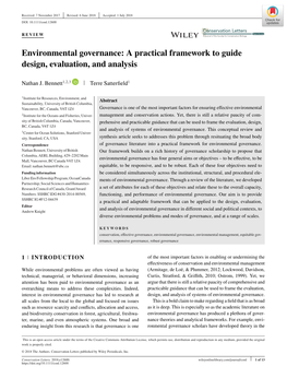 Environmental Governance: a Practical Framework to Guide Design, Evaluation, and Analysis