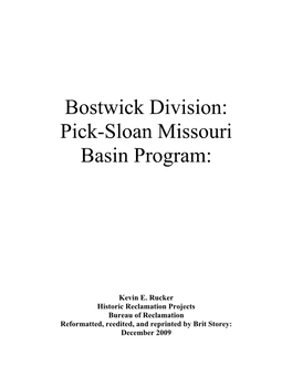 Bostwick Division: Pick-Sloan Missouri Basin Program