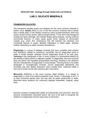 Lab 2: Silicate Minerals