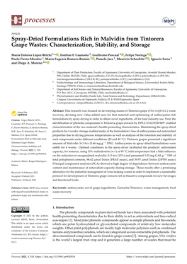 Spray-Dried Formulations Rich in Malvidin from Tintorera Grape Wastes: Characterization, Stability, and Storage