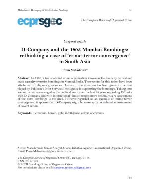 D-Company and the 1993 Mumbai Bombings: Rethinking a Case of ‘Crime-Terror Convergence’ in South Asia