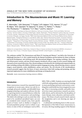Introduction to the Neurosciences and Music IV: Learning and Memory