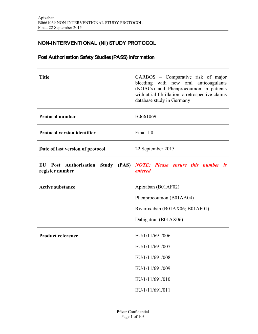 NON-INTERVENTIONAL (NI) STUDY PROTOCOL Post