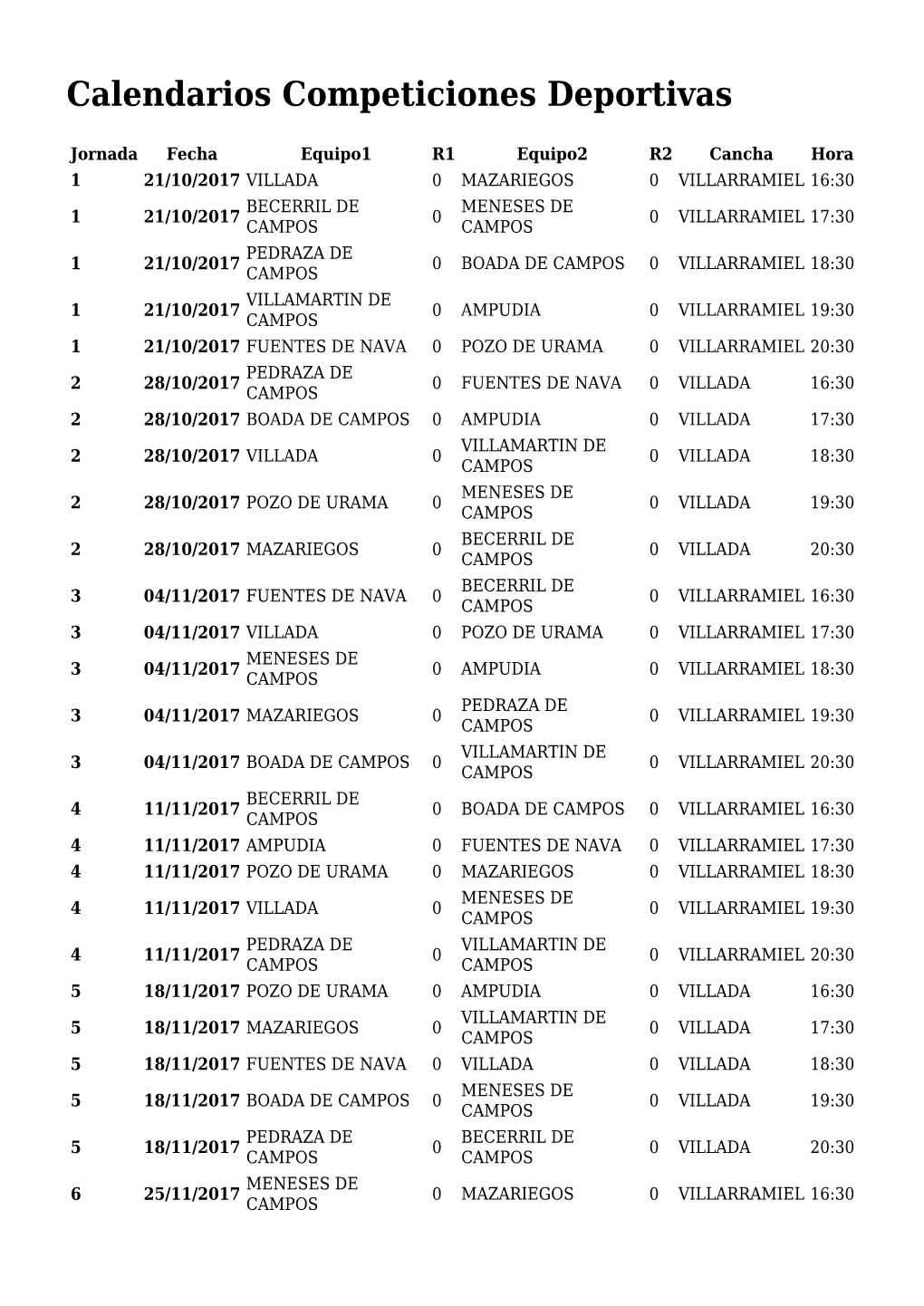 Calendarios Competiciones Deportivas