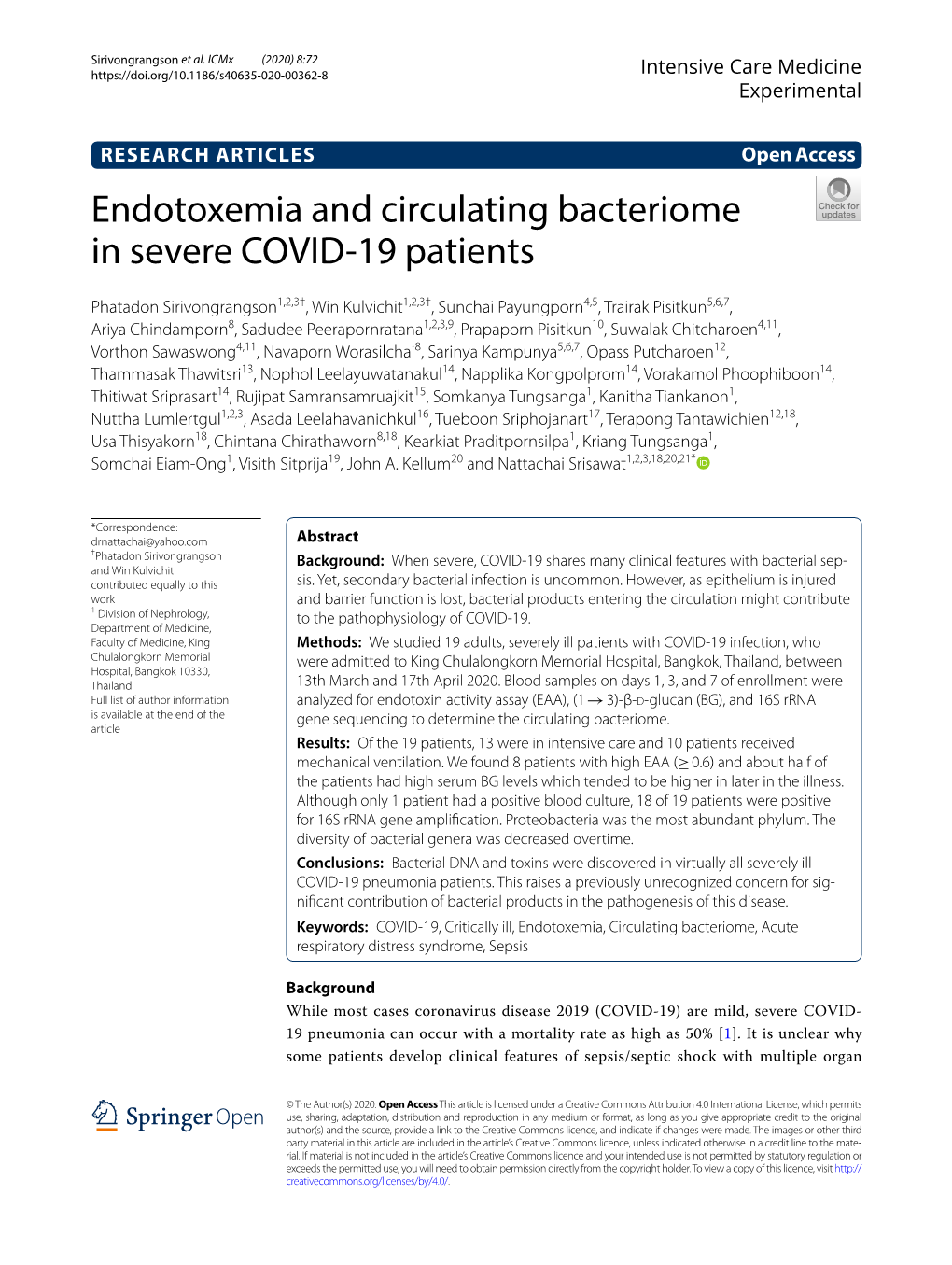 Endotoxemia and Circulating Bacteriome in Severe COVID-19