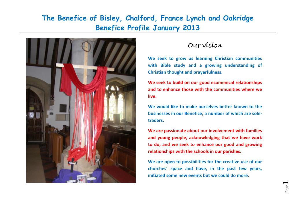 The Benefice of Bisley, Chalford, France Lynch and Oakridge Benefice Profile January 2013