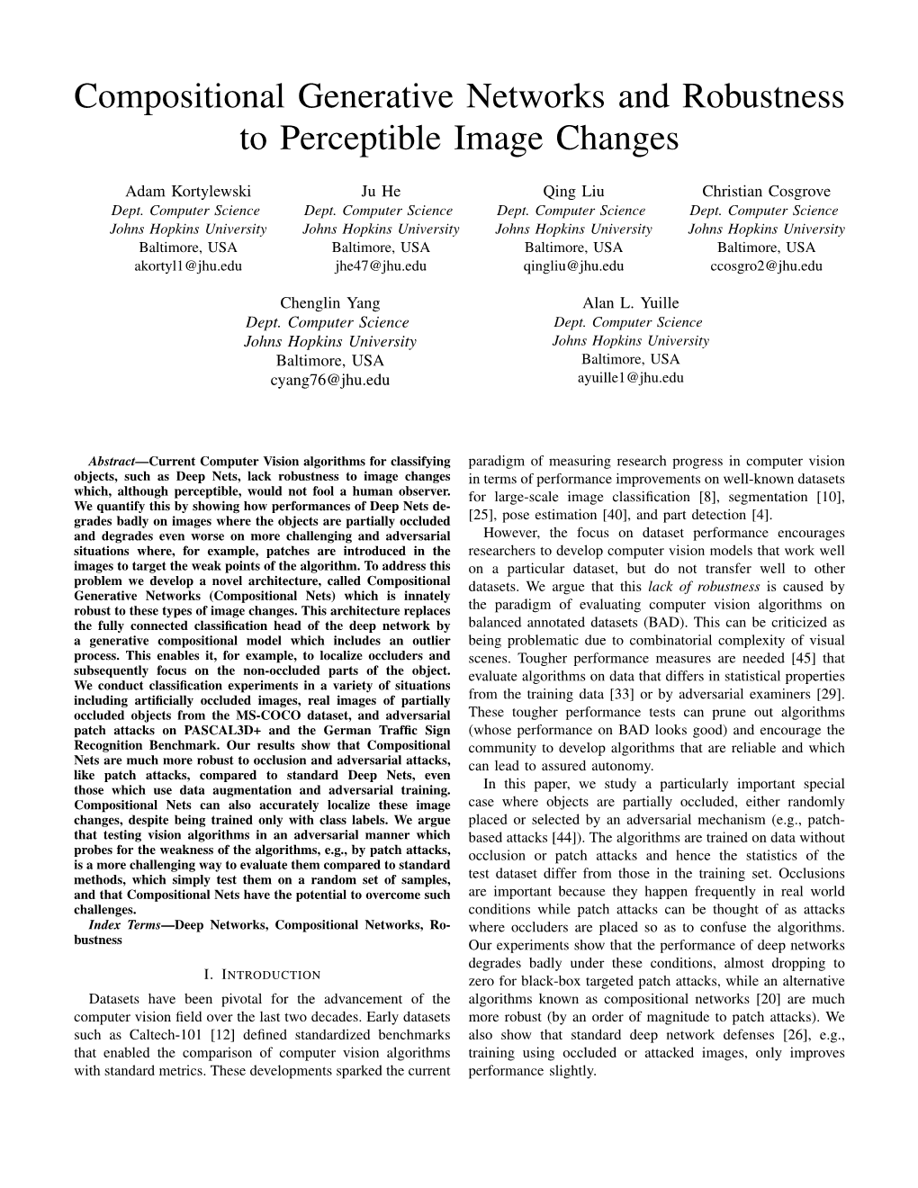 Compositional Generative Networks and Robustness to Perceptible Image Changes