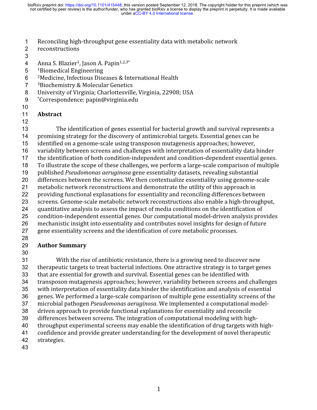 Reconciling High-Throughput Gene Essentiality Data with Metabolic Network 2 Reconstructions 3 4 Anna S