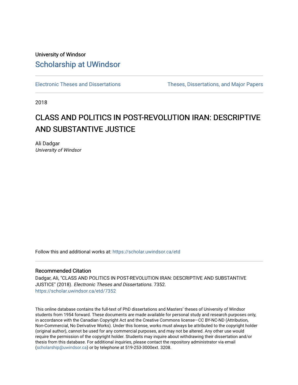 Class and Politics in Post-Revolution Iran: Descriptive and Substantive Justice